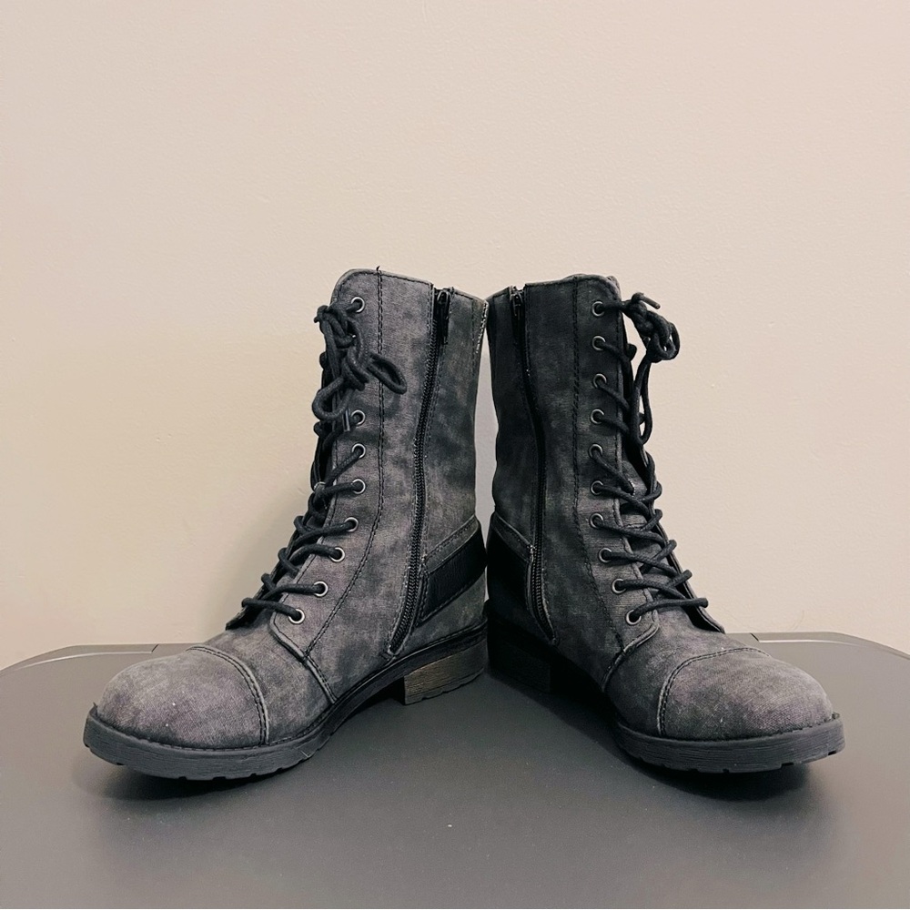 🌹 White Mountain Fiord Front Laced Side Zip Combat Boots